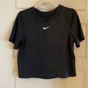 Nike Black Cropped Tee with White Swoosh